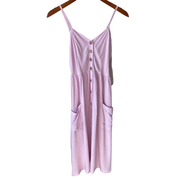 NWT GOOD LUCK GEM Button Front Sleeveless Midi Dress Baby Pink Size M - Picture 3 of 8